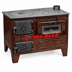 Готварска печка на твърдо гориво - 7kW - Чугунен плот - Емайлирана ламарина - Кафяв модел