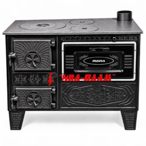Готварска печка на твърдо гориво - 7kW - Чугунен плот - Емайлирана ламарина - Черен модел